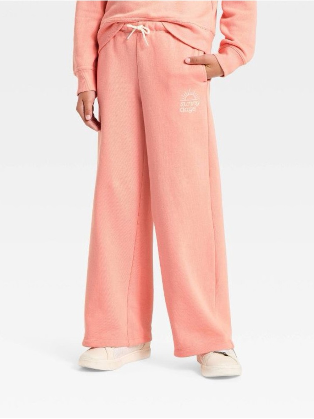 Girls' French Terry 'sunny Days' Wide Leg Sweatpants - Cat & Jack™ Peach Pink